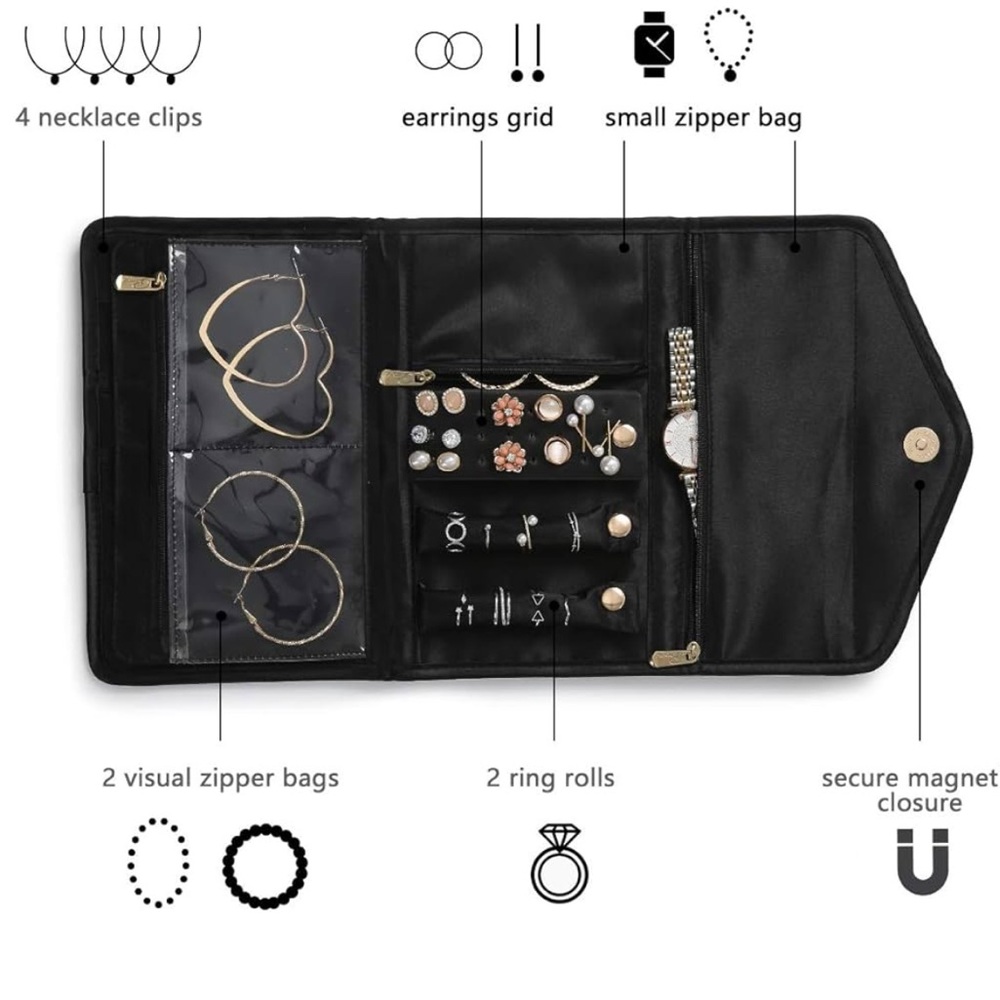 Elegant Black Travel Jewelry Organizer